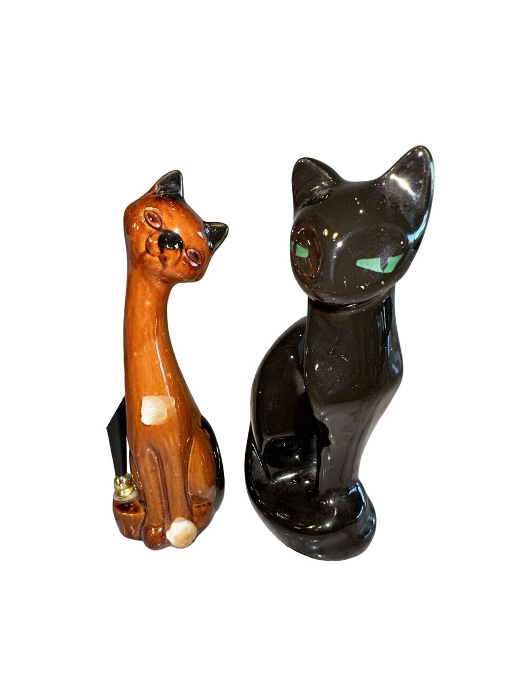 2 MCM Siamese Cat Statues Figurines Figures Long Neck Pen Holder Stand Ceramic